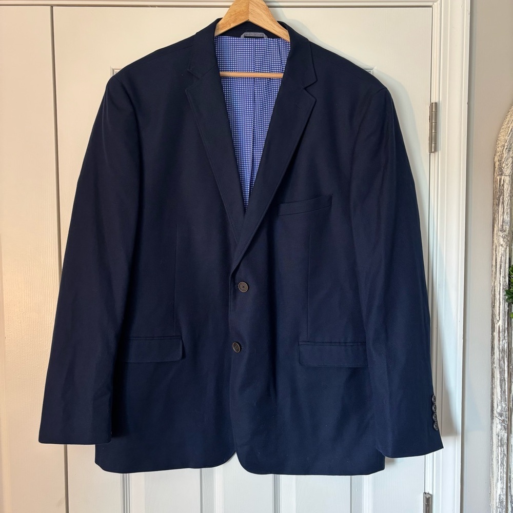 Crown and Ivy Mens Navy Cotton Blazer Sport Coat Jacket 48R Preppy Classic Event